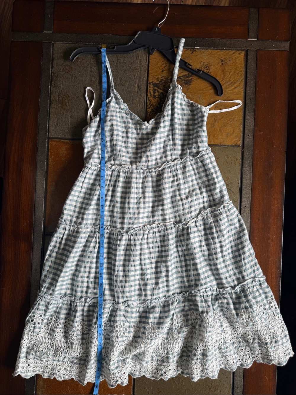 Jessica Simpson M blue white gingham check babydoll fairy eyelet trim sundress